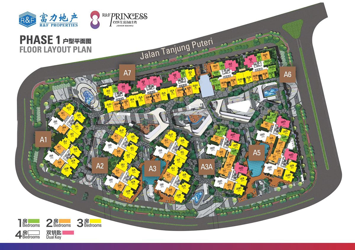 R&F Princess Cove 1-bedroom floor plan